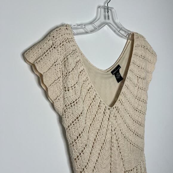 Moda International Crochet Dress Womens Medium Cream Knit Festival Y2K Vtg Boho - Picture 10 of 12